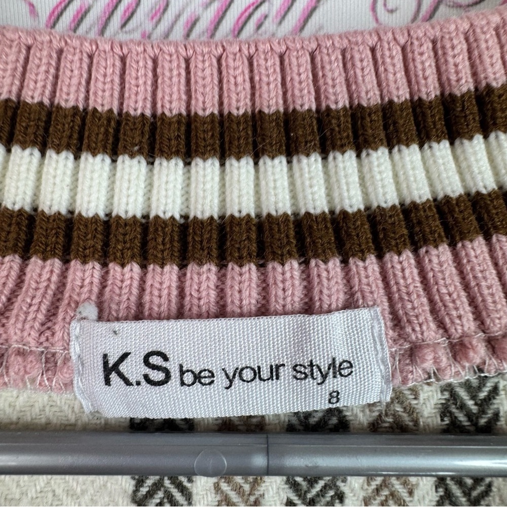 K.s be your style sweater stripes Plaid V-Neck Sweater - Cream and Pink knit - Picture 7 of 8